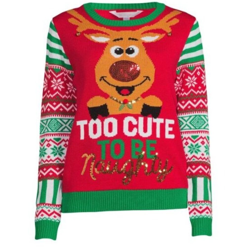 NWT No Boundaries Juniors S Christmas Ugly Sweater Holiday‎ Cute Reindeer Sequin